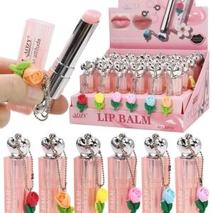 Pink Lip Balm With Silver And Floral Cap